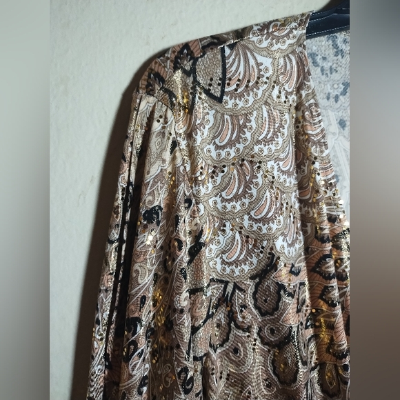 Vintage Y2K JBS Top Gold Pattern Glitter Cold Shoulder - Picture 4 of 16